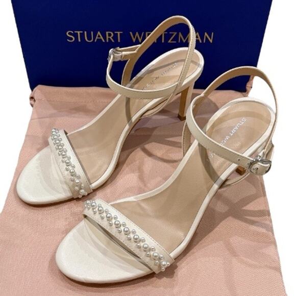 NEW Stuart Weitzman 9 Dancer 75 Demipearl Heel Sandal Calf Leather White Wedding - Picture 4 of 13